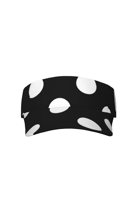 Black and White Polka Dot for Adult Sun Cap offers versatile sun protection with adjustable Velcro for a secure fit.