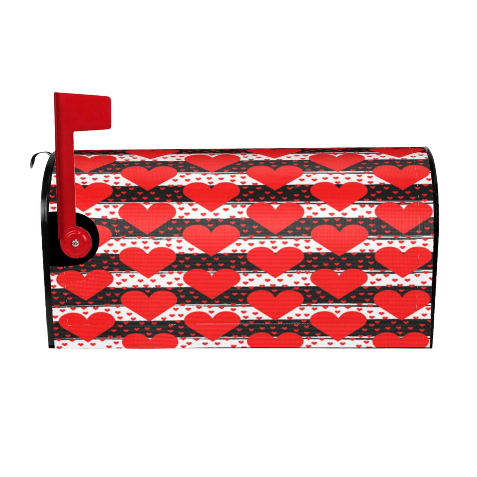 Xecao Black and white striped and red hearts for Mailbox Cover with Magnetic Strips, Waterproof and Sunscreen, Adds a Decorative Touch to Your Garden Yard-21x18 in