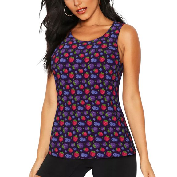 Xecao Blackberries Print Women's Scoop Neck, Loose-Fit Workout Tank Tops for The Gym,Sleeveless T-shirt-XX-Large