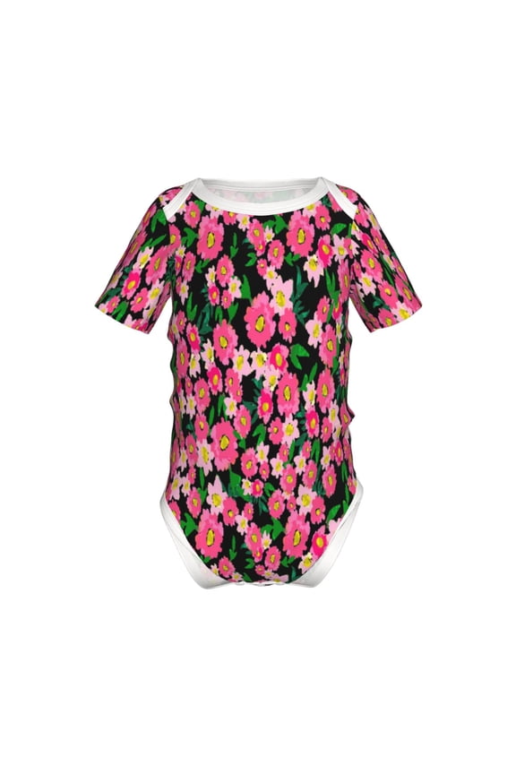 Blooming Meadow Pattern Baby Climbing Bodysuit Short Sleeve Onesie Unisex 0-12 Months Baby Shirt Newborn Outfits Crotch snap design-12 Months