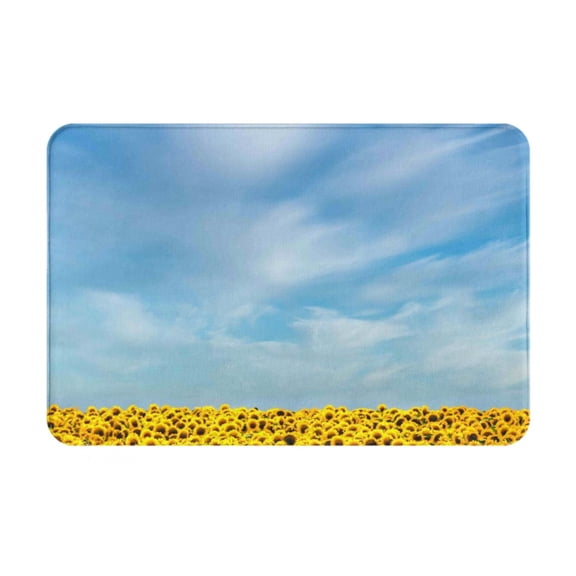 Xecao Blooming Sunflower Field print Flannel Mat: Non-slip, 16x24in. Ideal for kitchen, bedroom, bath & living room.
