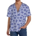 thumbnail image 1 of Xecao Blue And White Flowers Men's Casual Short-sleeved Shirt, a button-up collared shirt with a pocket-Large, 1 of 5