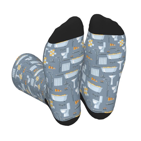 Xecao Blue Bathroom Print Crew Socks for Men and Women, Men's Soft Moisture-wicking Sock
