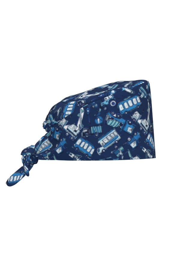 Blue Bus Print Men Women Adjustable Working Cap with Button Unisex Hats Sweatband