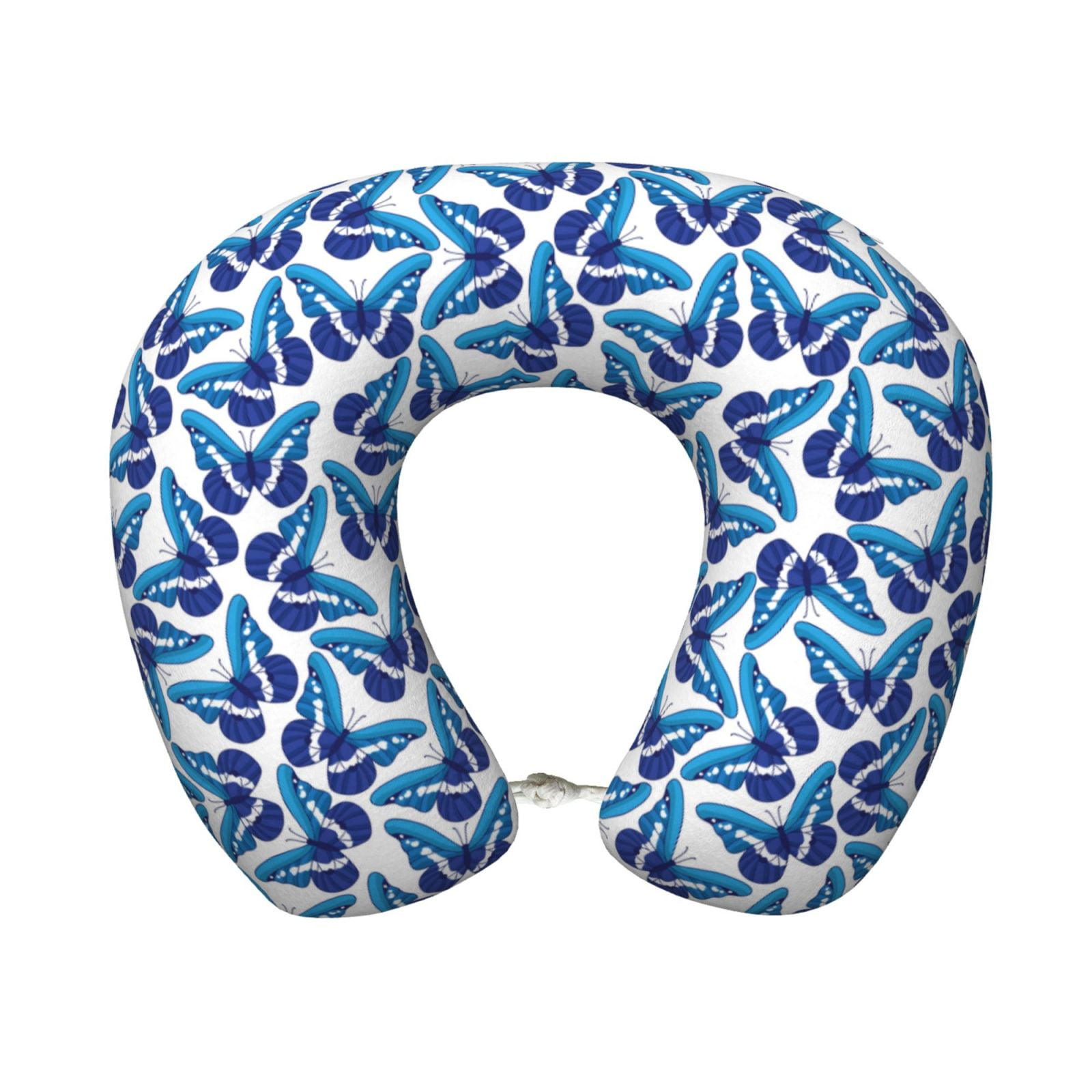 Xecao Blue Butterflies Print Memory Foam Cervical Neck Pillow Versatile U-Shaped Pillows for Home,Office,Camping,Travelling,Soft Washable Cover