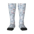 thumbnail image 1 of Xecao Blue Butterfly print thigh-high socks, crafted for both men and women with a stretchy, high-opaque design perfect for daily wear, 1 of 6