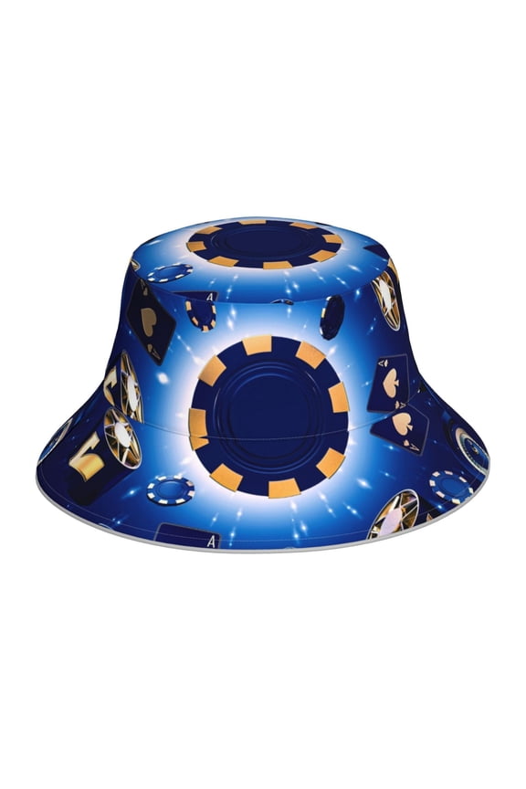Blue Casino Print Men and Women Night Reflective Hat Runner Cap Visor Bucket Hat Boonie Cap