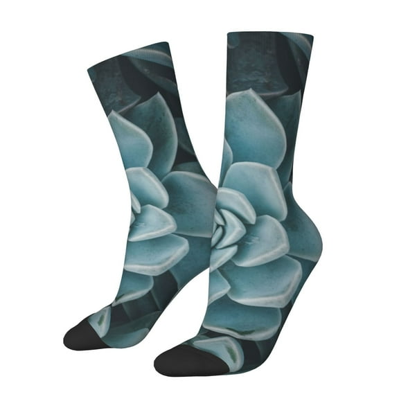 Xecao Blue Color Cactus Pattern Sport Socks for Women and Men Crew Socks Sporty Calf Socks Casual Socks