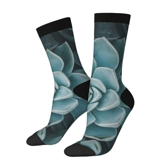 Xecao Blue Color Cactus Pattern Sport Socks for Women and Men Crew Socks Sporty Calf Socks Casual Socks