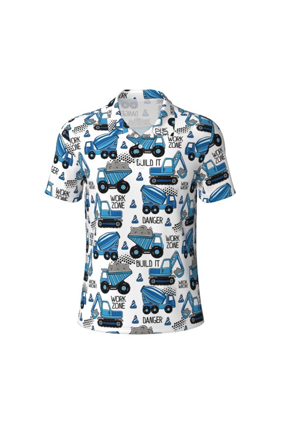 Blue Excavator for Mens' Casual Short Sleeve Button-Down Polo Shirts for a Classic Golf Look