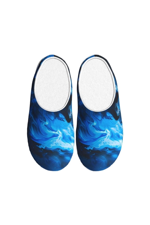 Blue Fire Cool Wolf Print Cotton Slippers Fuzzy Warm Cozy Slippers Non Slip House Slippers For Indoor Outdoor Cotton Slippers House Slippers-11