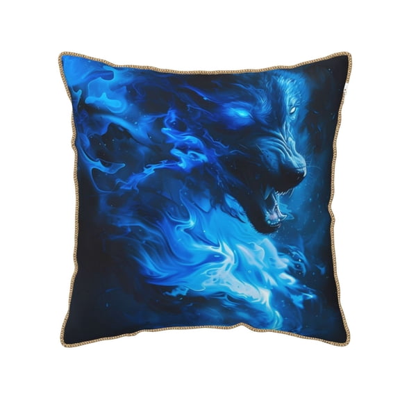 Xecao Blue Fire Cool Wolf Print Soft Velvet Decorative Throw Pillow Covers, Square Cushion Cases for Bed, Sofa, Living Room, Car, and Indoor Outdoor Use-20"x20"