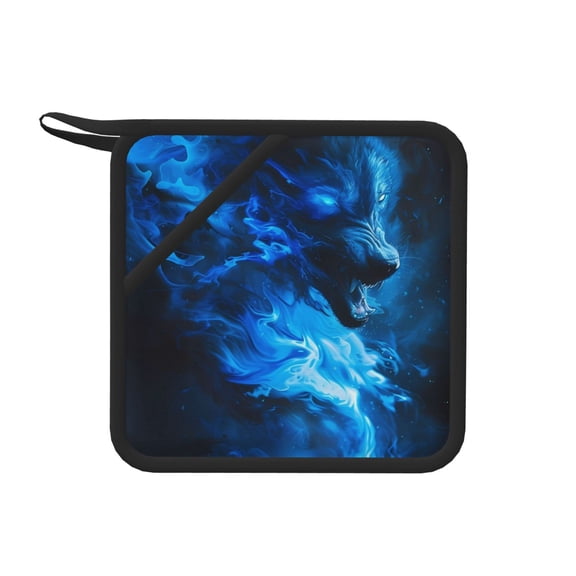 Xecao Blue Fire Cool Wolf for Silicone Trivet Mats - Heat Resistant Pot Holders, Multipurpose Non-Slip Hot Pads