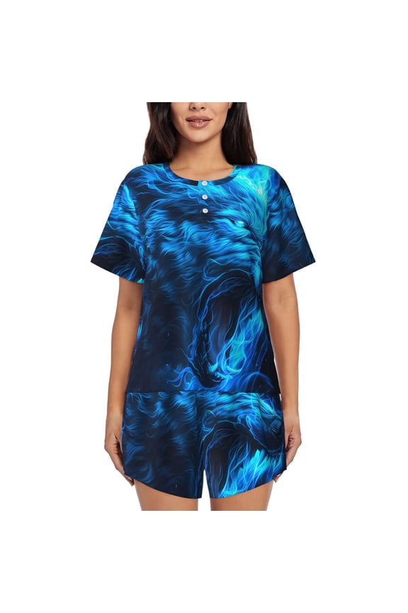 Blue Fire Wolf print Swimsuit for women, Summer-ready, sporty style.Quick-dry fabric. Many sizes & colors.