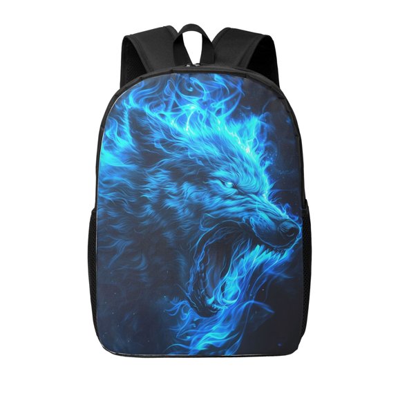 Xecao Blue Fire Wolf print Travel Backpack, Large Computer Backpack for Men Women, College School Rucksack Book Bag