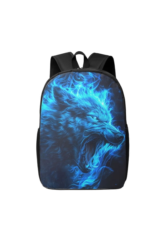 Blue Fire Wolf print Travel Backpack, Large Computer Backpack for Men Women, College School Rucksack Book Bag
