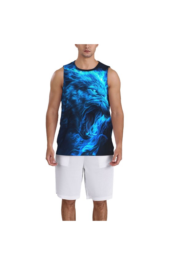 Blue Fire Wolf print basketball shirt for both men and women, a unisex basketball jersey perfect for theme parties-3X-Large