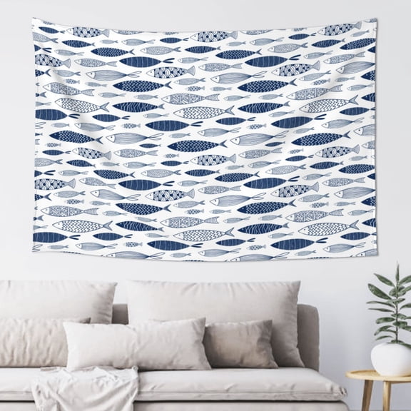 Xecao Blue Fish Print Tapestry, Wall Hanging Room Funny Decor, Backdrop Room Decor for Bedroom Living Room dormitory