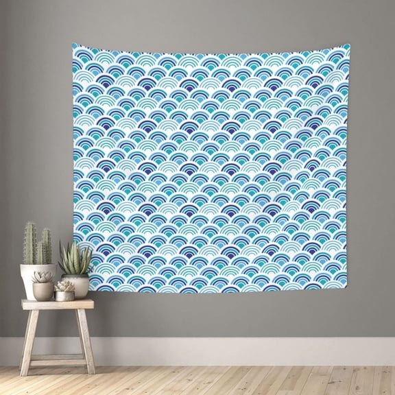 Xecao Blue Fish Scale Texture patten Tapestry 60x51 Inches Wall Hanging Poster Tapestry for Living Room Bedroom Home Decor