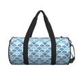 thumbnail image 1 of Xecao Blue Fish Scale Texture print Round Travel Duffel Bag is a foldable gym bag with an inner pocket, perfect for travel sports, 1 of 1
