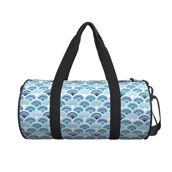 Xecao Blue Fish Scale Texture print Round Travel Duffel Bag is a foldable gym bag with an inner pocket, perfect for travel sports