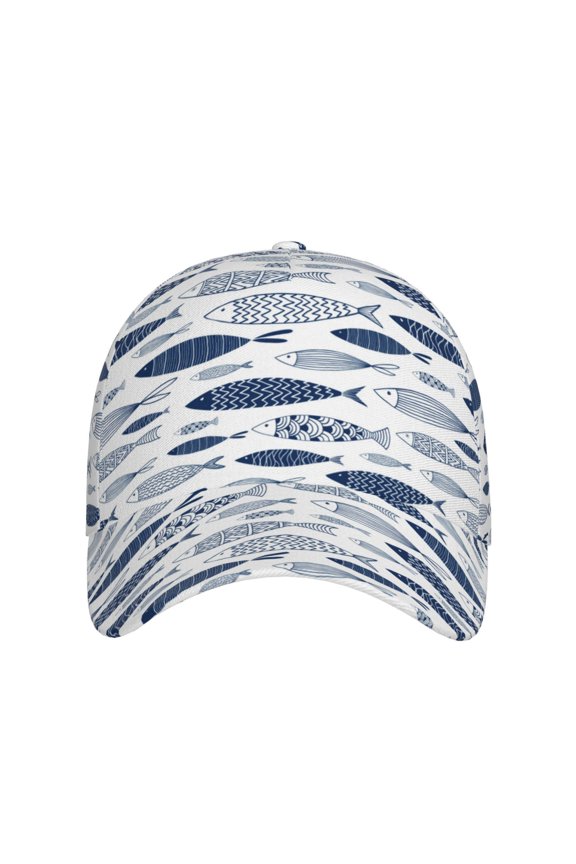 Blue Fish for Baseball Cap: Unisex, crafted from classic polyester twill fabric, featuring a soft unconstructed design