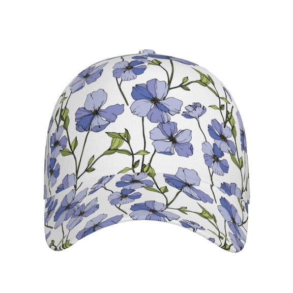Xecao Blue Flax Flowers for Baseball Cap: Unisex, crafted from classic polyester twill fabric, featuring a soft unconstructed design
