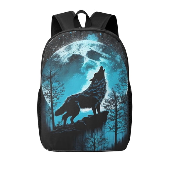 Xecao Blue Full Moon Wolf print Travel Backpack, Large Computer Backpack for Men Women, College School Rucksack Book Bag