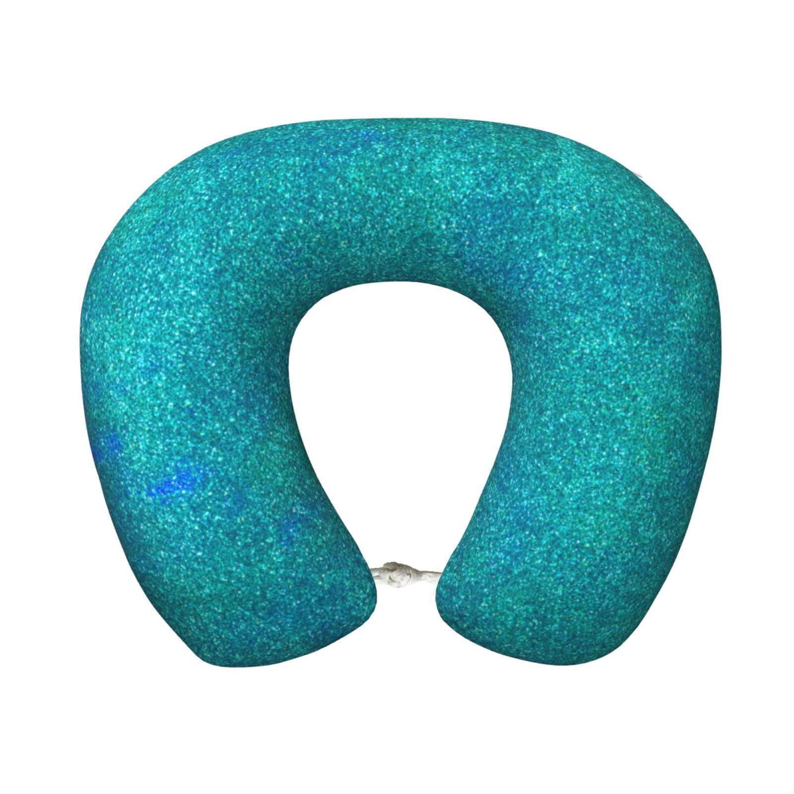 Xecao Blue Green Glitter Print Memory Foam Cervical Neck Pillow Versatile U-Shaped Pillows for Home,Office,Camping,Travelling,Soft Washable Cover