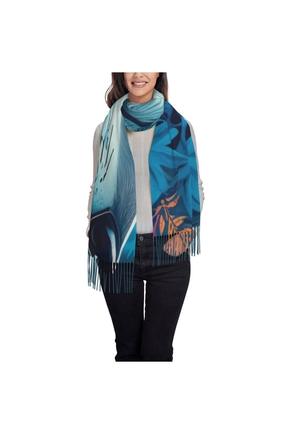 Blue Iceberg Leaf Wolf Pattern Womens Winter Scarf Fall Scarf Oversized Large Scarf for Women Warm Shawl Wrap
