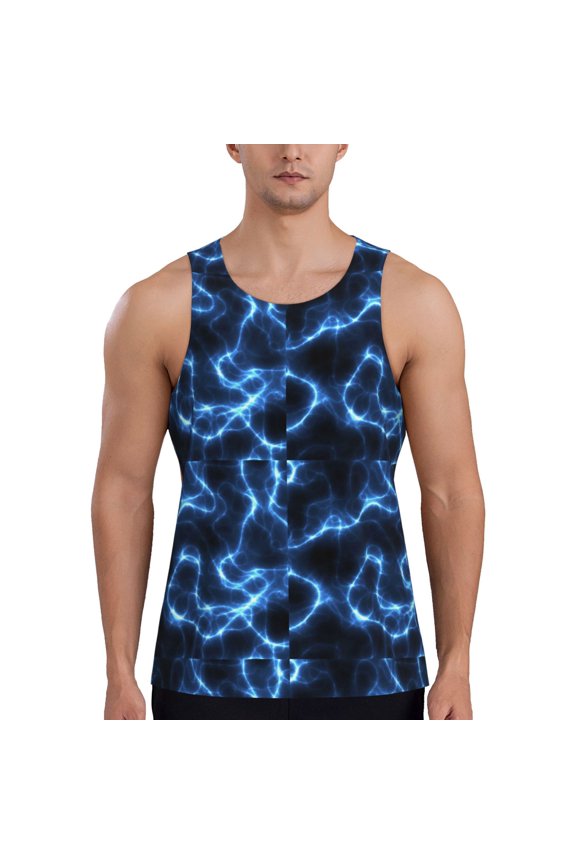 Blue Lightning Men's Tank Top Workout Quick Dry Sleeveless Gym Jogging Muscle Shirts Summer Swim Beach Tops