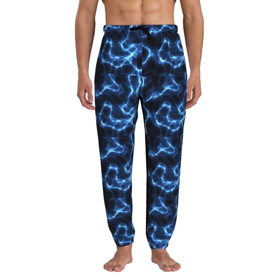 Xecao Blue Lightning Print Active Tech Joggers for Men, Mens Sweatpants Lounge Pants with Pockets-3X-Large