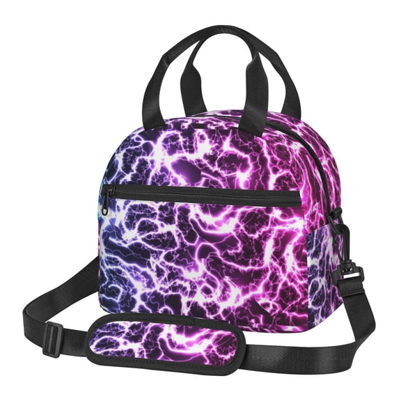 Xecao Blue Lightning Print Insulated Lunch Box, Lunch Cags Lunch Bag Featuring An Adjustable Shoulder Strap