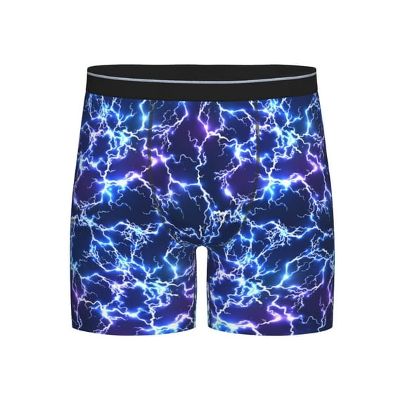 Xecao Blue Lightning1 Print Boxer Briefs for Men's Stretch Moisture-Wicking Underwear, Mid-Rise Classics breathable fabric