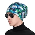 thumbnail image 1 of Xecao Blue Lotus Flower Print Beanie Knitted Hat for Men Women, Winter Fashion Knit Cuffed Caps Unisex, 1 of 7