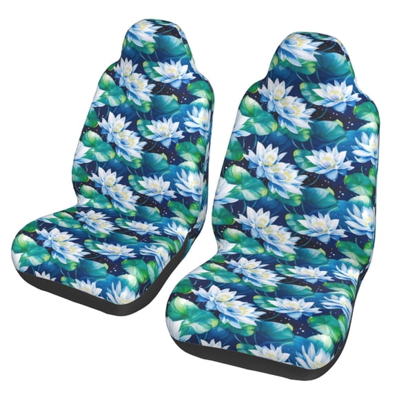 Xecao Blue Lotus Flower Print Car Seat Cover in That Fits Most Cars, Vans, SUVs, and Trucks.