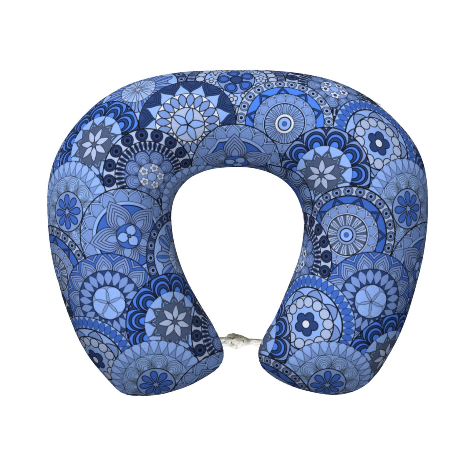 Xecao Blue Mandala Harmony Print Memory Foam Cervical Neck Pillow Versatile U-Shaped Pillows for Home,Office,Camping,Travelling,Soft Washable Cover