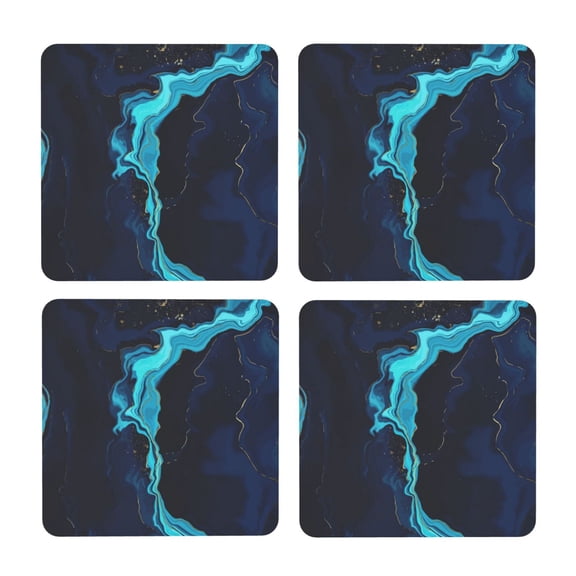 Xecao Blue Marble And Gold for MDF Cork Coaster 4 Pcs,Drink Coasters,Suit for House Warming Gifts New Home ,Coffee Table Decor-Square