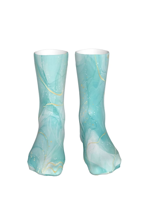 Blue Marble Print Fashion No Heel Casual Crew Socks Cushioned Breathable for Men Women - Moisture wicking,Not easy to fade Suitable for daily