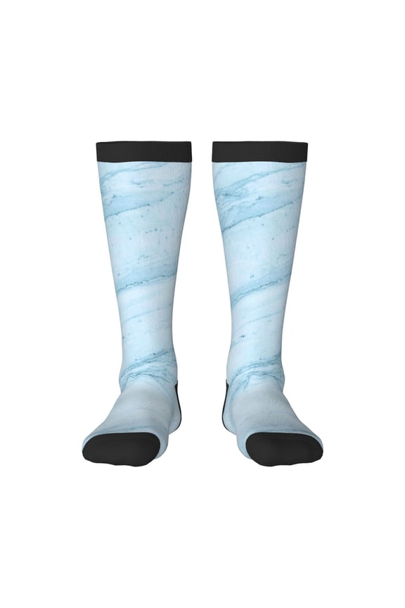 Blue Marble print thigh-high socks, crafted for both men and women with a stretchy, high-opaque design perfect for daily wear