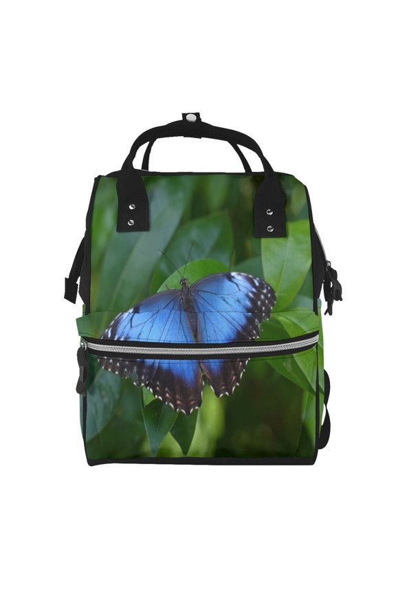 Blue Morpho butterfly Print Large Capacity Nappy Bag Is a Multi-Functional Waterproof Travel Backpack, Perfect as a Nursing Bag or Mummy Backpack for Women