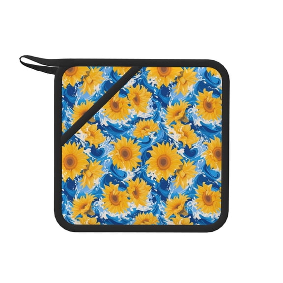 Xecao Blue Ocean Wave Sunflower for Silicone Trivet Mats - Heat Resistant Pot Holders, Multipurpose Non-Slip Hot Pads
