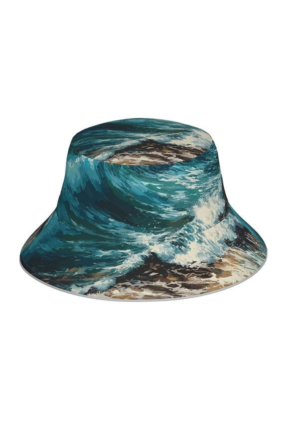 Blue Ocean Waves Print Men and Women Night Reflective Hat Runner Cap Visor Bucket Hat Boonie Cap