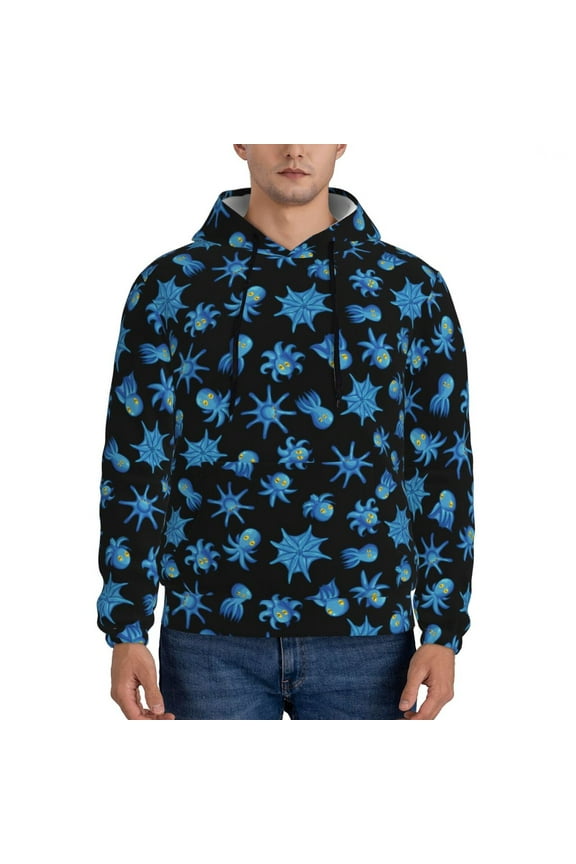 Blue Octopus Pattern Men's Adult Pullover Hoodie,Hooded Sweatshirt-4X-Large