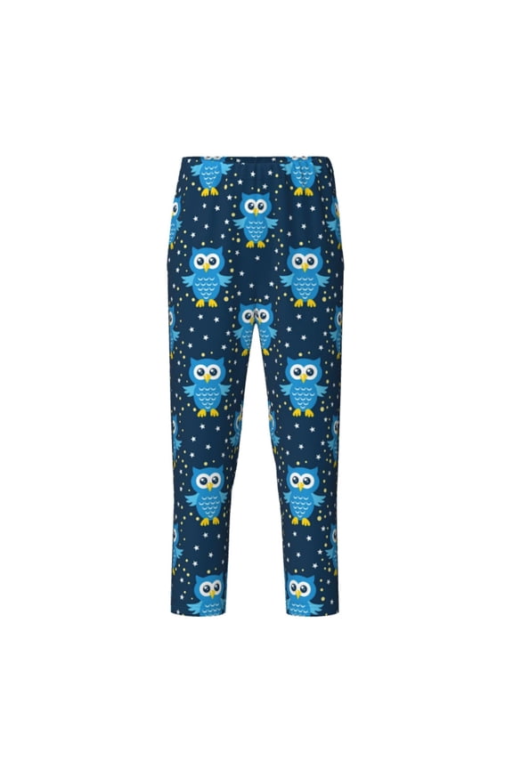 Blue Owl Print Teenagers' Pajama Pants Long Sleep Pants Soft Elastic Waist Pajama Bottoms Elastic waist with 2 Pockets 5-16 Years-Small
