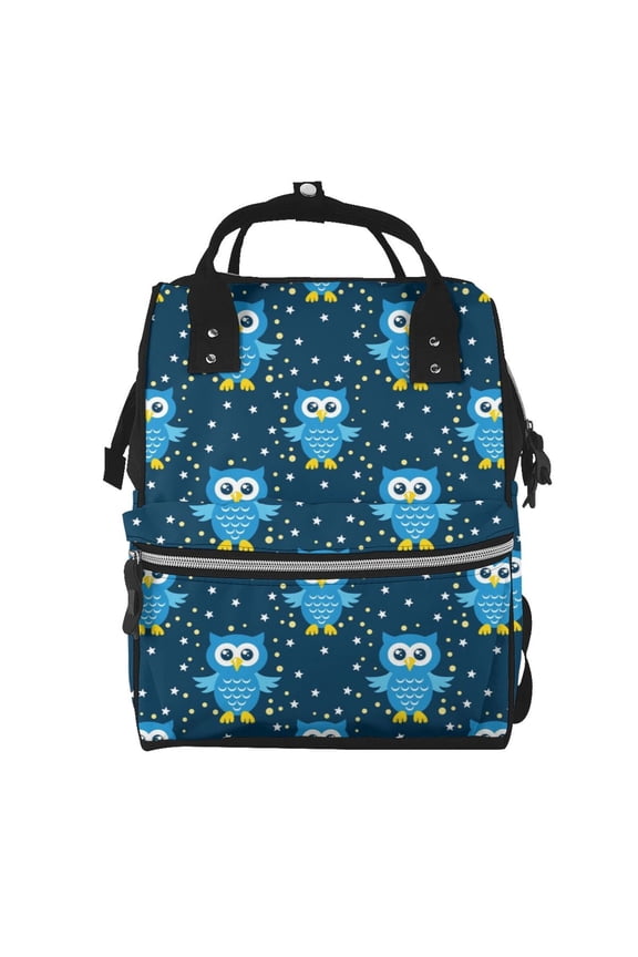 Blue Owl print Large Capacity Nappy Bag is a multi-functional waterproof travel backpack, perfect as a nursing bag or mummy backpack for women