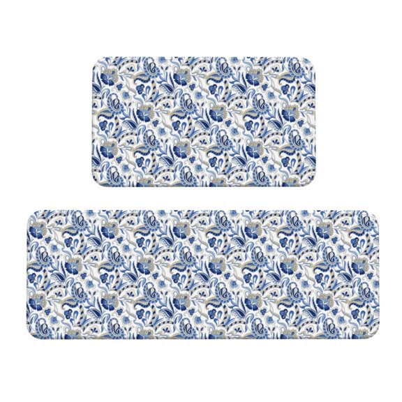 Xecao Blue Paisley Patten Kitchen Rugs and Mats Sets,2 Pieces Non-Slip Washable Rugs, Kitchen Mat for Floor,Suit for Kitchen Decor and Accessories
