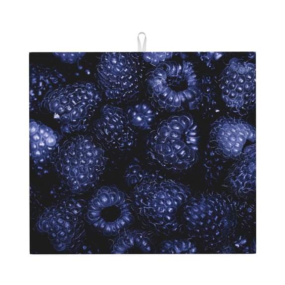 Xecao Blue-Purple Raspberries Print Dish Drying Mat for Kitchen Counter,Absorbent Coffee Bar Mat, Dish Drainer Rack Mats,Dining Room Decoration