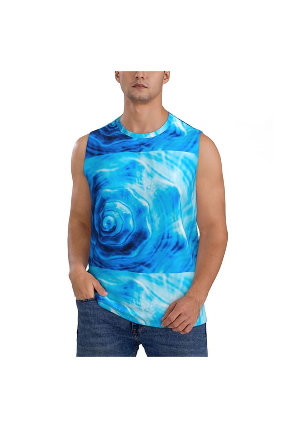 Blue Shell Print Men's Tank Top: Sleek Sleeveless Tee for Casual Sports and Beach Occasions-Small