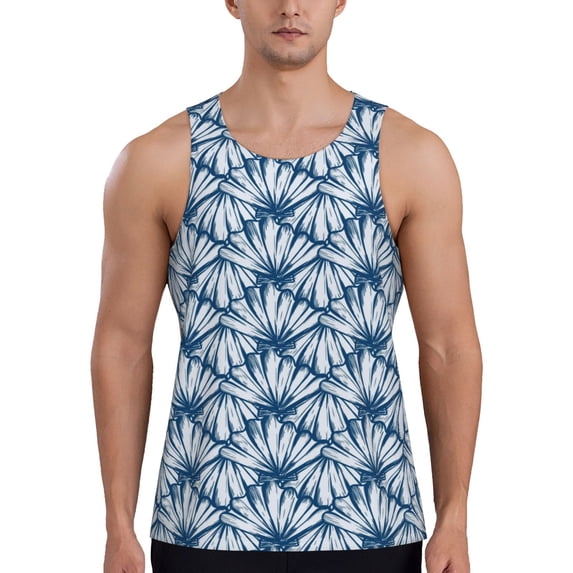 Xecao Blue Shells Men's Tank Top Workout Quick Dry Sleeveless Gym Jogging Muscle Shirts Summer Swim Beach Tops
